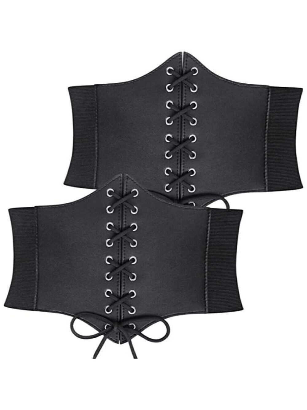 2 Pack Black Leather Elastic Wide Stretch Belt Corset Halloween Cosplay Costume